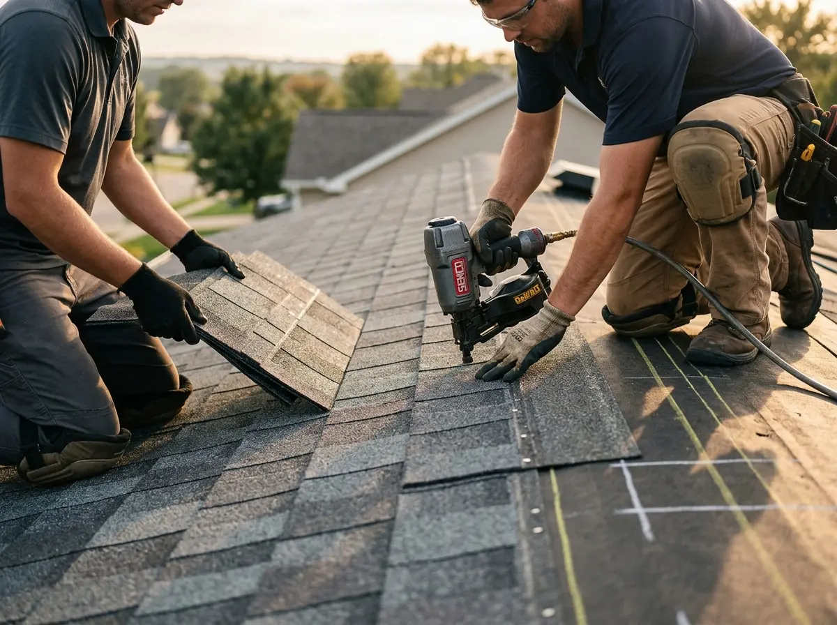 Professional roofer working on a residential roof in Cedar Hills